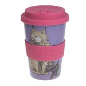 Reusable Tea/Coffee Travel Cup/Mug Eco Biodegradable Rice Husk Cats Feline Fun