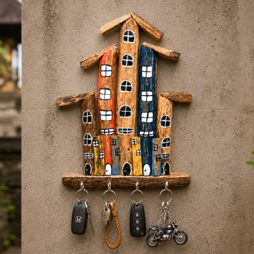 Wall Hooks Driftwood Colourful Beach Houses