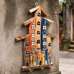 Wall Hooks Driftwood Colourful Beach Houses