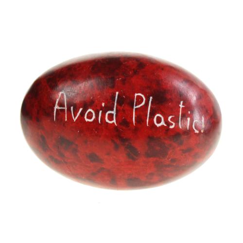 Sentiment pebble oval, Avoid Plastic, red