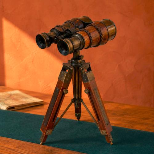 Binoculars on Wooden Tripod Stand