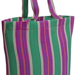 Shopper recycled plastic cement bags, green pink stripes 38x40x12cm