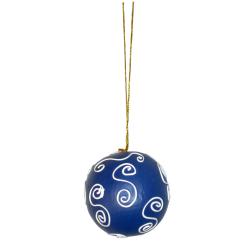 Hanging Christmas Bauble, Albesia Wood Blue With Scroll 6cm