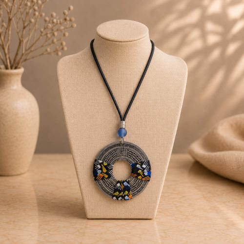 Pendant Necklace Recycled Fabric 3pcs + Aluminium Circle 40cm