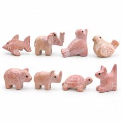 Pink kisii stone set of 8 different animals