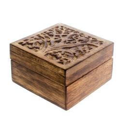 Trinket box, eco mango wood, tree design 10x10x6cm