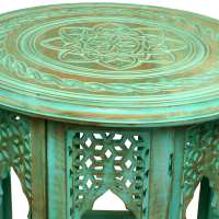 Coffee table mango wood round, green
