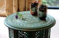 Coffee table mango wood round, green