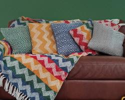 Blue brighter future cushion cover made from woven plastic bottles 40x40cm