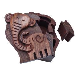 Elephants Puzzle Trinket Box Hand Carved Sheesham Wood Fair Trade 10x9x6cm