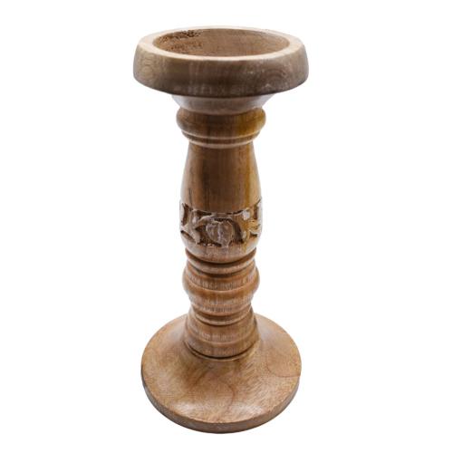 Candlestick/holder Hand Carved Eco-friendly Mango Wood Natural Colour 25cm height