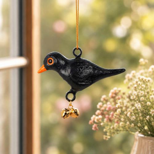 Hanging Bird Decoration Blackbird, Recycled Plastic