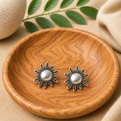 Ear studs, silver colour, Sun