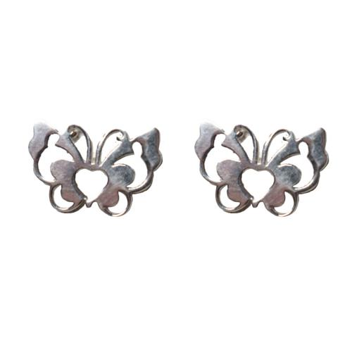 Ear studs, Silver coloured Butterfly 1.5 (L) x 2 (W) cm
