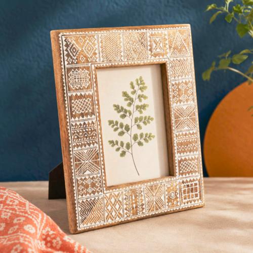 Photo Picture Frame Mango Wood Ethnic Pattern 5 x 7 inches
