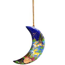 Hanging decoration, woodland animals on moon, papier maché