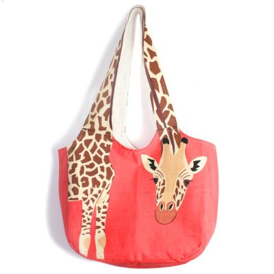 Shoulder bag, cotton, giraffe