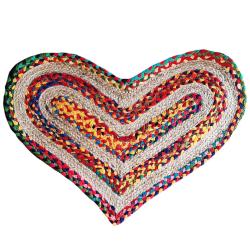 Rug/doormat, recycled cotton & jute heart multi coloured 45x60cm