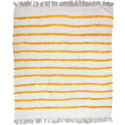 Throw/bedspread, recycled cotton, yellow tufted stripes