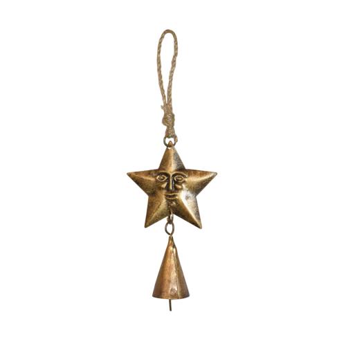 Hanging bell recycled wrought iron, star with face 6 x 11cm