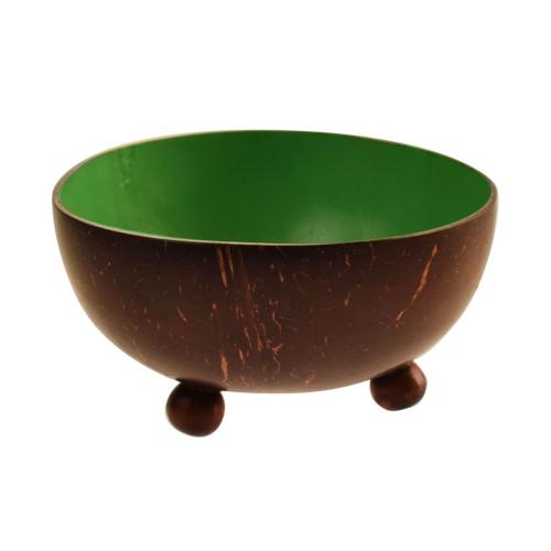 Coconut t-lite holder or small decorative bowl, green inner