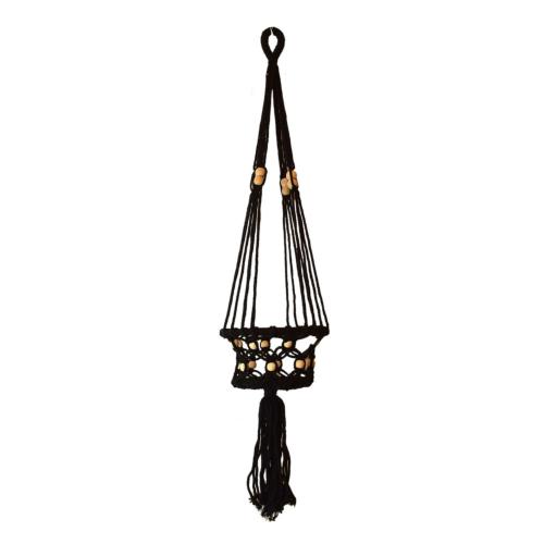 Hanging basket crochet black 17cm diam 87cm length