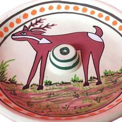 Incense holder/ashcatcher round, painted clay deer design