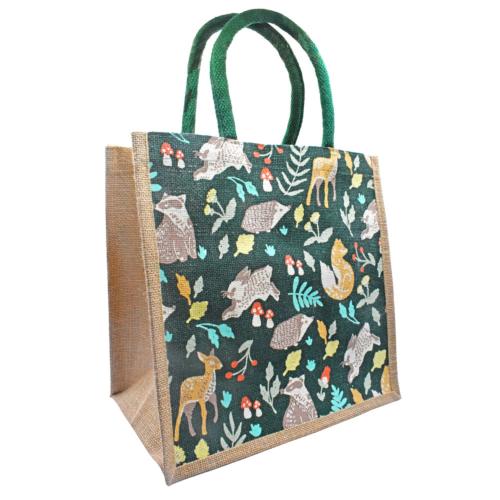 Jute shopping bag, square, Woodland Animals