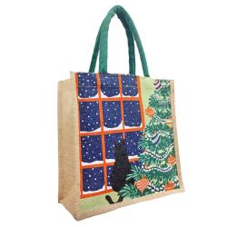 Jute Gift / Shopping Bag, Cat in Window 30x30cm