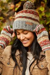 Classic Fairisle Roll Back Bobble Beanie Grey