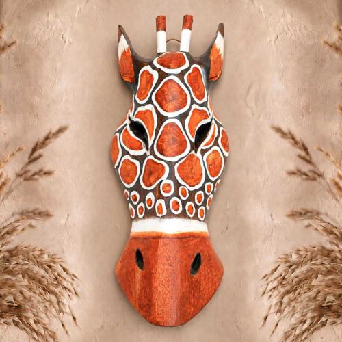 Mask Albesia Wood Giraffe Orange / Brown Spots 20cm