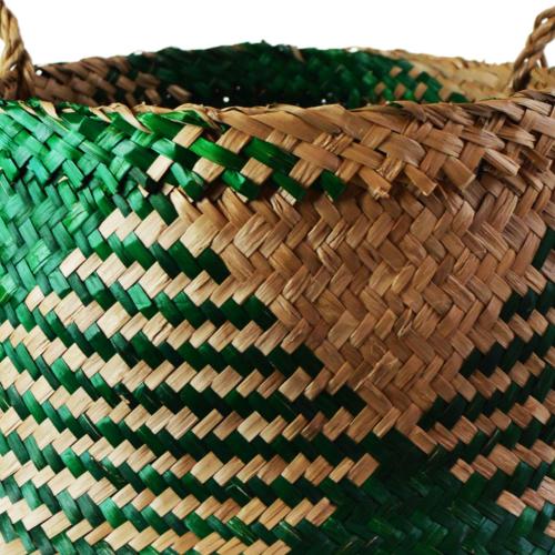 Woven seagrass basket, natural & green 35cm