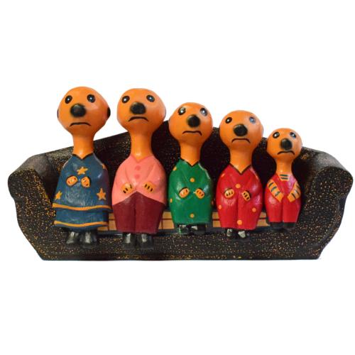 Meerkat family of 5 on sofa hand carved from Albesia wood