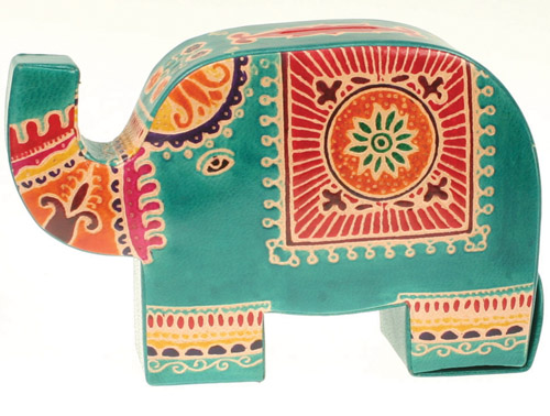 Leather money box elephant green