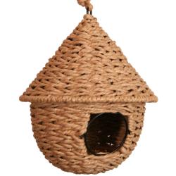Birdhouse woven eco rattan handmade round with hanging 21x24cm