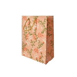 Gift Bag Handmade Paper Floral Design on Pink 13 x 18 x 7cm
