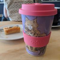 Reusable Tea/Coffee Travel Cup/Mug Eco Biodegradable Rice Husk Cats Feline Fun