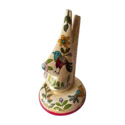 Spectacle Stand Holder Hand Painted Wood Floral 8x8x16cm