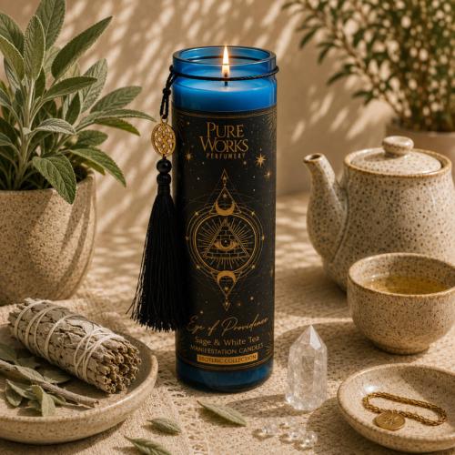 Candle in Glass Jar Esoteric Eye of Providence, Sage and White Tea 300g