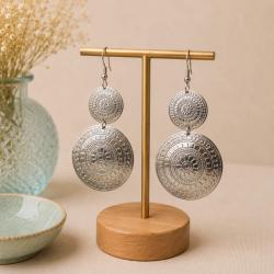 Earrings silver colour, 2 patterned circles