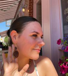 Earrings 2 circles sun design gold colour