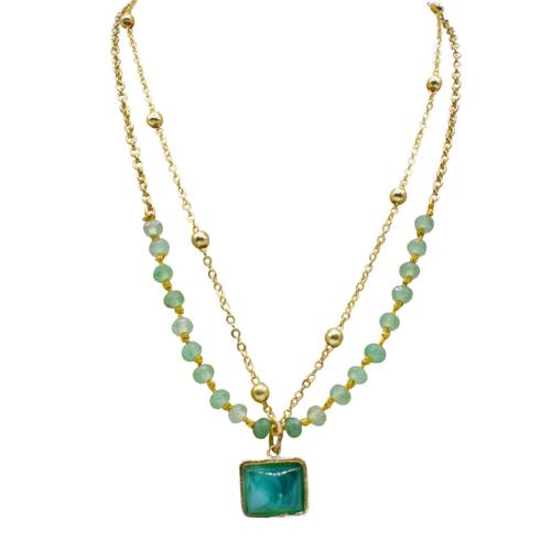 Necklace with Beads + Jade Colour Stone