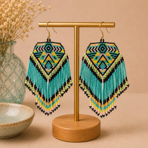 Earrings Small Beads Turquoise Yellow Black 6 x 13cm 