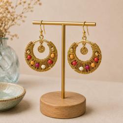 Earrings Circle with Drop Thread and Beads 2.5 x 4cm