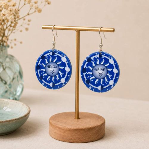 Earrings Sun with Moon Phases Blue
