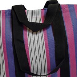 Beach/shopping bag recycled plastic cement bags, pink blue stripes 56x36x22cm