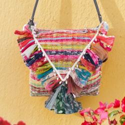 Rag Chindi Bag Recycled Sari Triangle Flap 