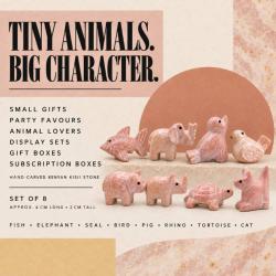 Pink kisii stone set of 8 different animals