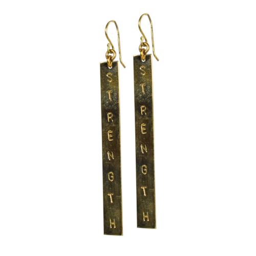 Earrings, stamped brass, rectangular drop Strength 6 (L) x 0.5 (W) cm