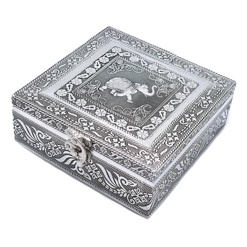 Jewellery/trinket box, recycled aluminium elephant design, 15x15x6cm
